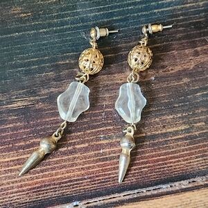 Gold Ball And Crystal Drop Earrings